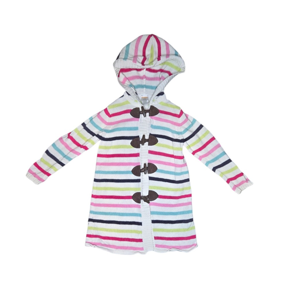 Gymboree Striped Hooded Toggle Sweater Coat Girls Size 4 Cotton Ramie